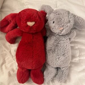 Jellycat Red and Gray Plush Bunny Pair